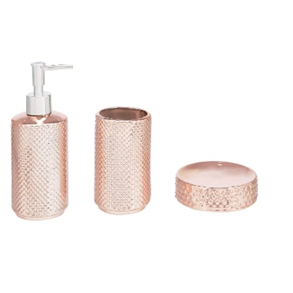 3-Piece Ceramic Rose Gold Bathroom Accessories Vanity Set, New - Picture 1 of 6